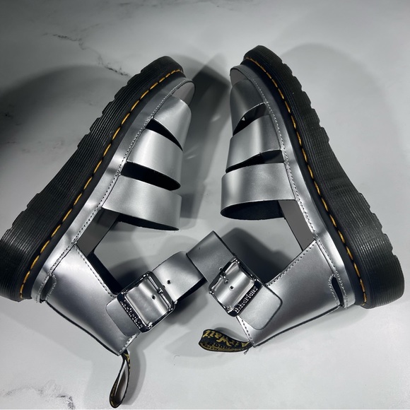 Dr Martens Clarissa II Silver Metallic Calf Black Leather Platform Sandals - Picture 8 of 10